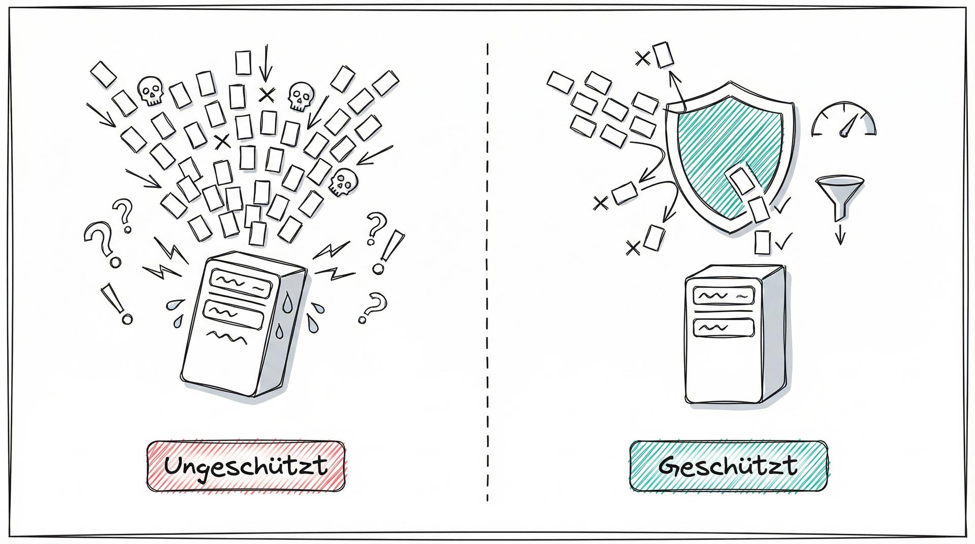 Ungeschützter vs. geschützter Server bei UDP-Flooding