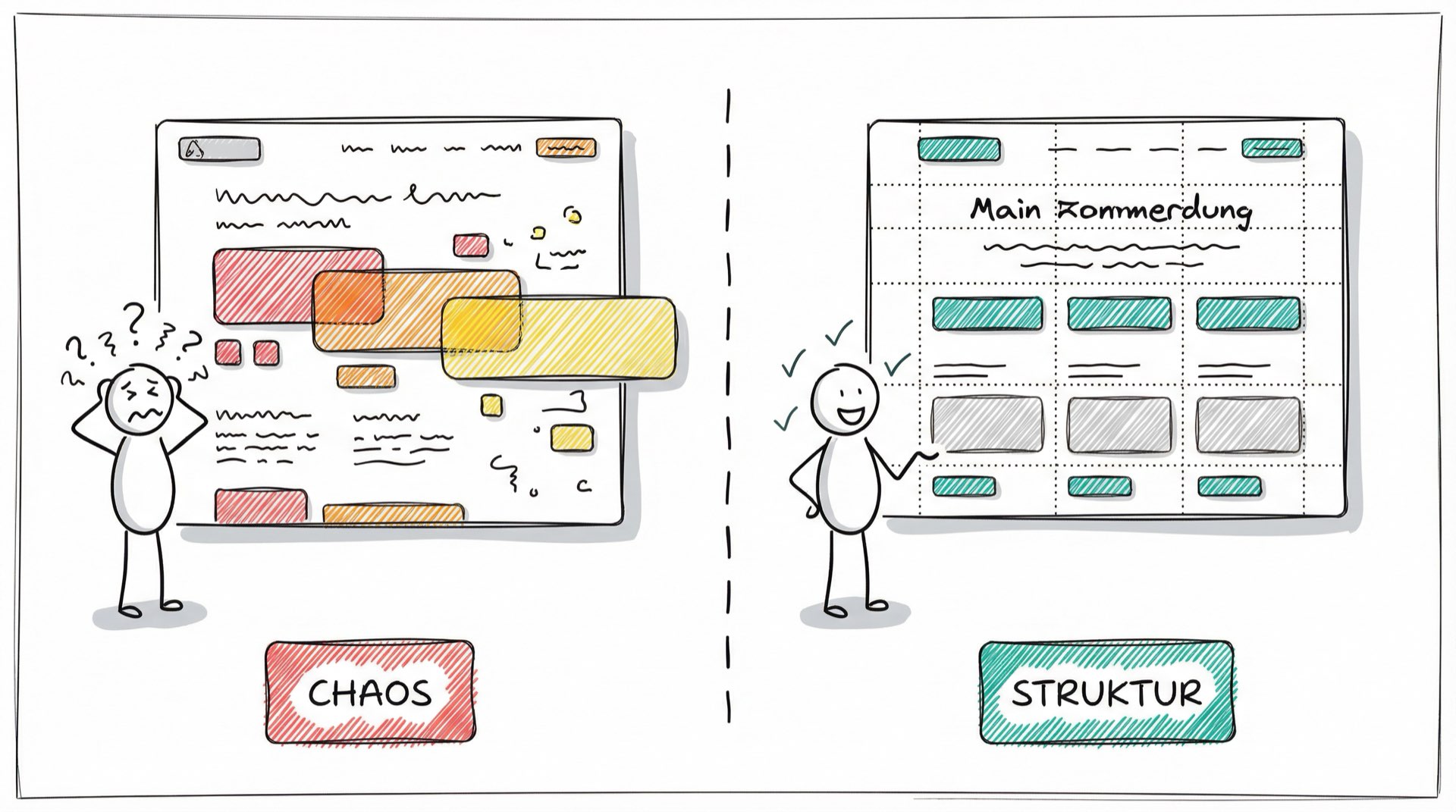 Vergleich: Chaotisches UI vs. strukturiertes UI-Design