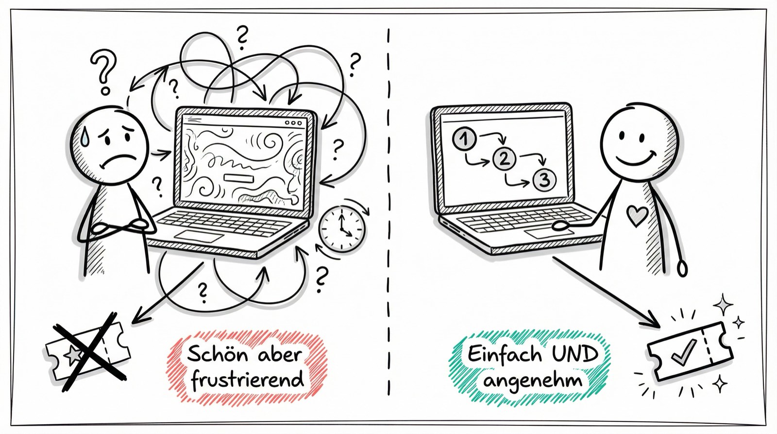 Usability vs. User Experience: Schön aber frustrierend vs. Einfach UND angenehm