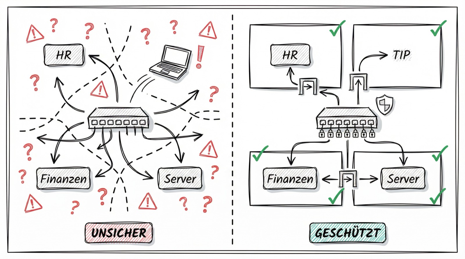 VLAN-Sicherheit: Unsicher vs. Geschützt