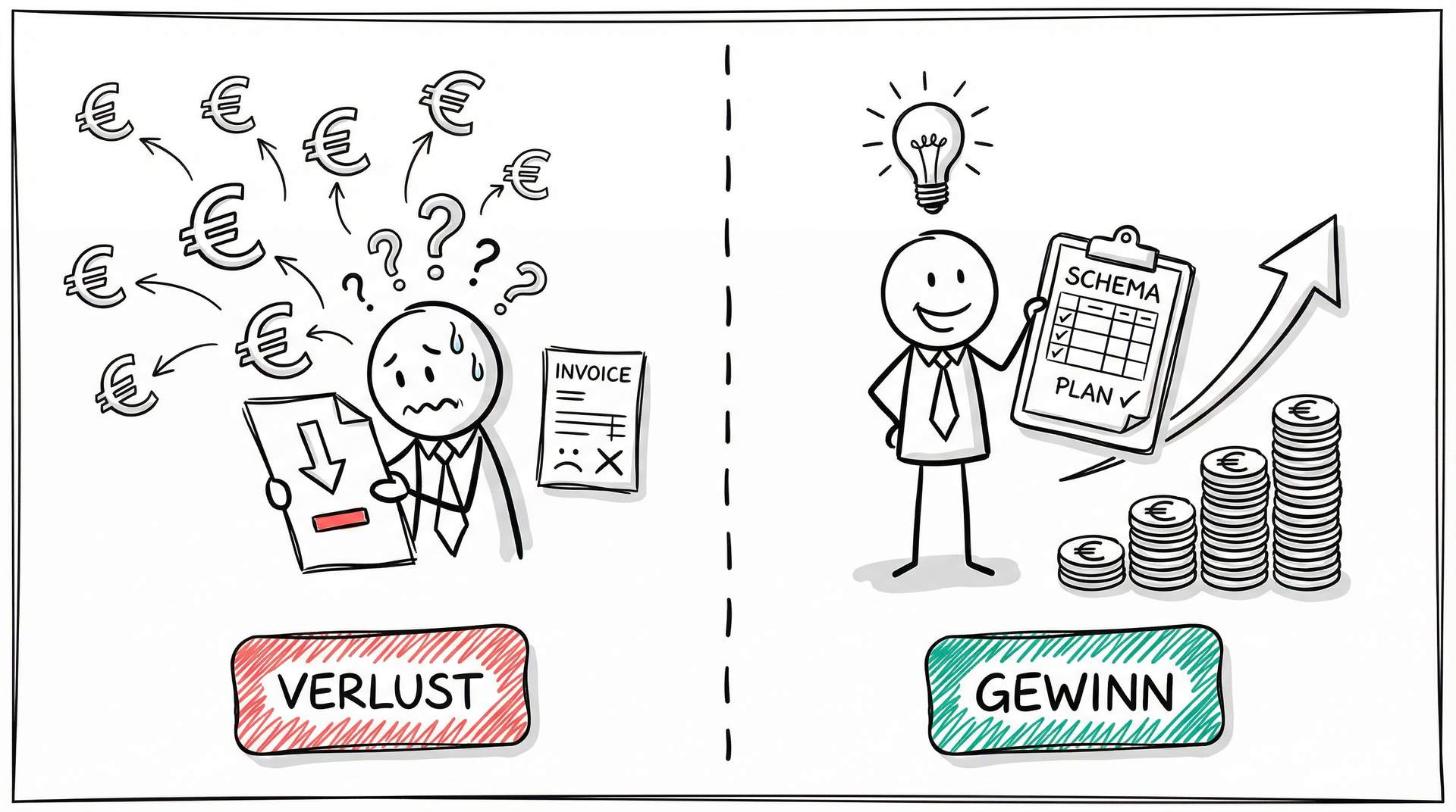 Verlust ohne Kalkulation vs. Gewinn mit Kalkulation