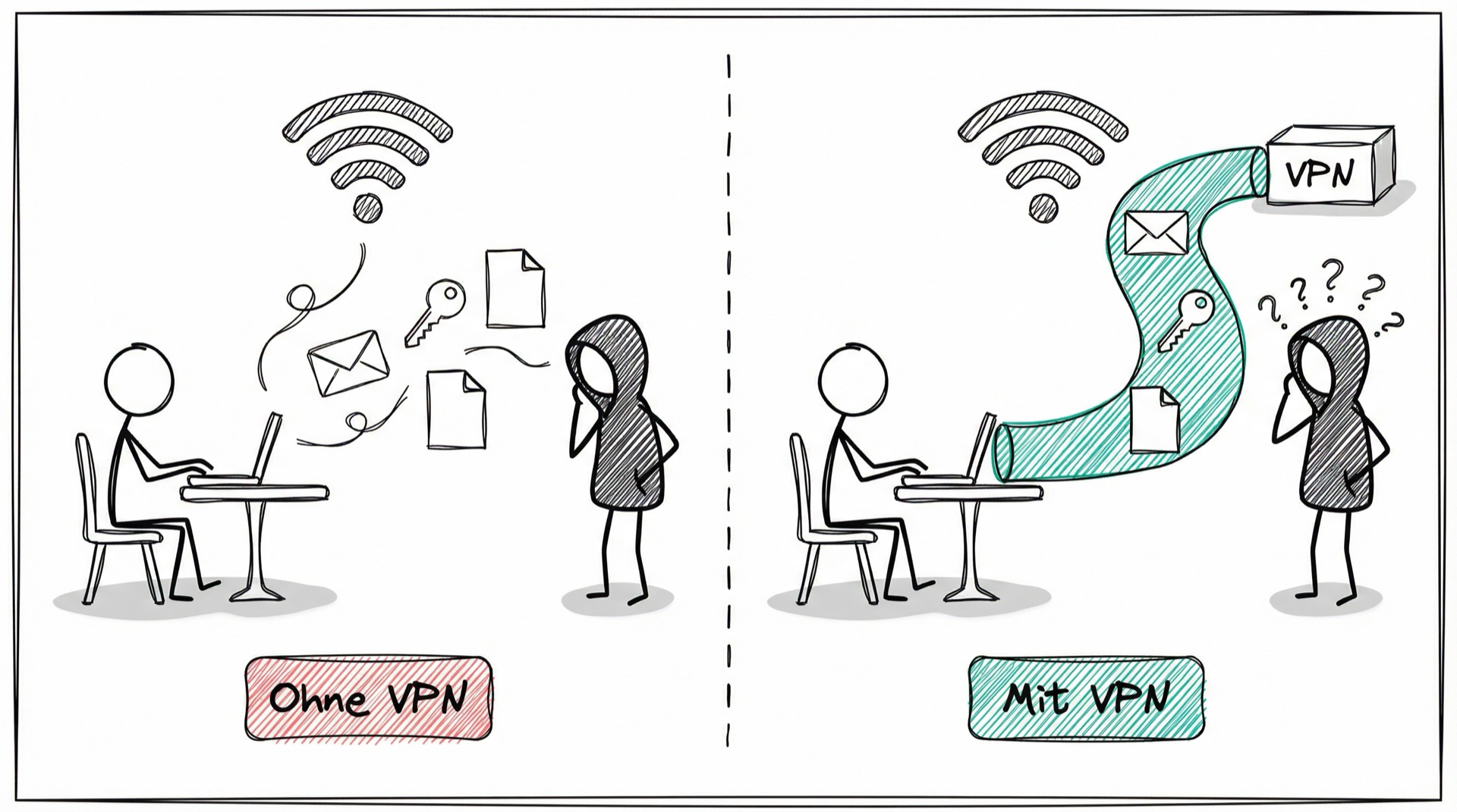 Ohne VPN vs. Mit VPN im öffentlichen WLAN