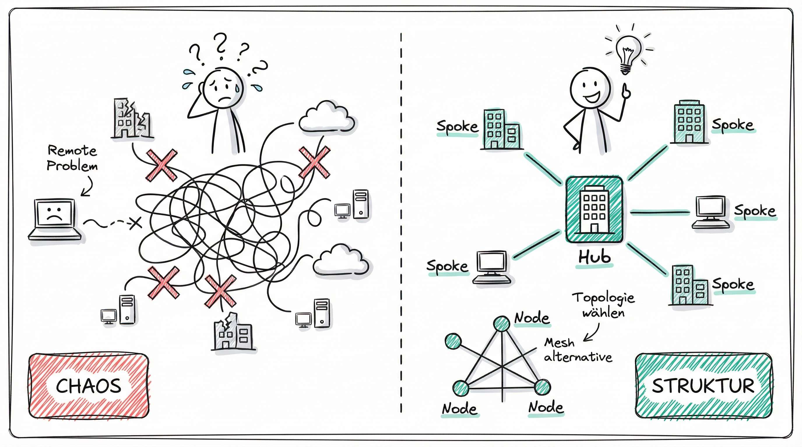 VPN-Topologien: Chaos ohne klare Struktur vs. geordnete Netzwerktopologie