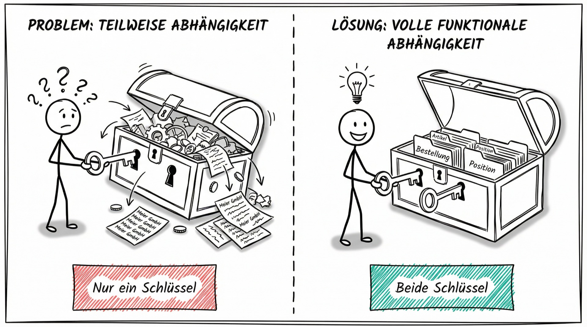 Zwei-Schlüssel-Metapher: Nur ein Schlüssel führt zu Chaos, beide Schlüssel führen zu Ordnung